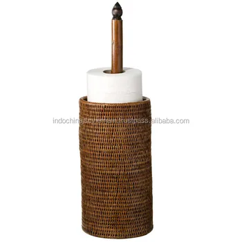 white wicker toilet roll holder