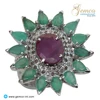 Emerald and Ruby Flower Shaped Cocktail Ring Diamond Gemstone Jewelry