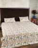 White Jaipuri Hand Block Printed Leaves Full Size Cotton Bed Sheet With 2 Pillow cases