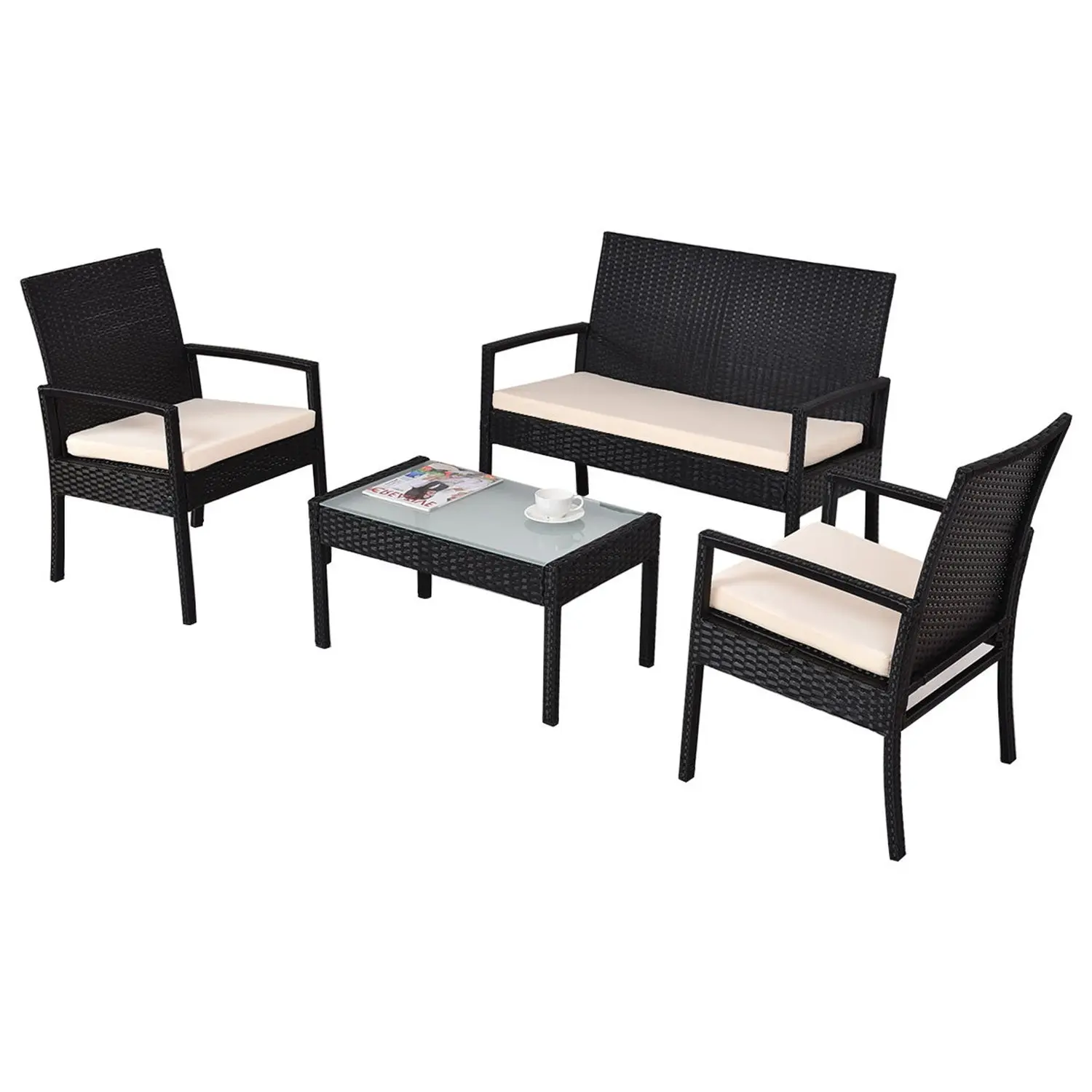 Buy Outdoor Patio Furniture Set Cushioned 4 Pieces Wicker Patio Set