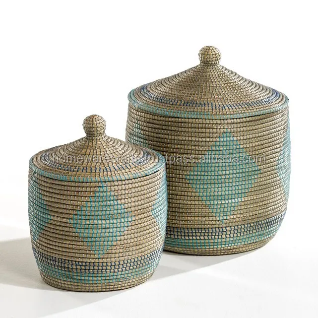 For Sale Seagrass Basket With Lid/ Round Tall Seagrass Laundry Basket