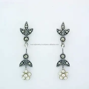 Pee 925 Sterling Silver Marcasite Earring With Fake Pearl Pee 925 Sterling Silver Marcasite Earring With Fake Pearl