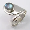 Blue flash natural labradorite gemstone flexible adjustable ring handmade 925 pure silver ring
