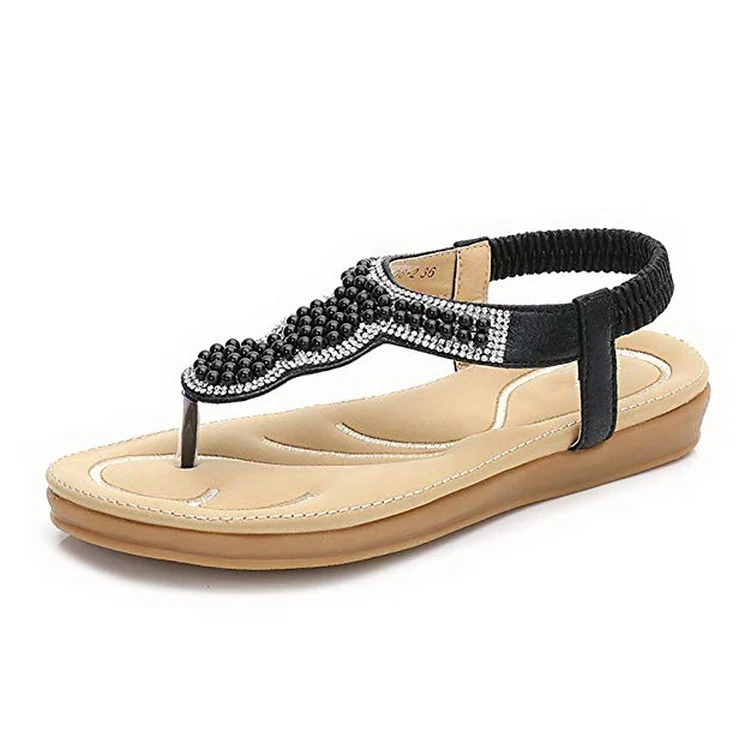 Latest Thin Sole Fashion Low Heel Ladies Pu Bead Sandals - Buy Heel ...