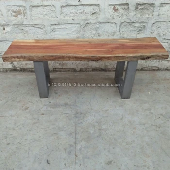 Industrial Vintage Live Edge Bench With Chrome Plated Legs Acacia