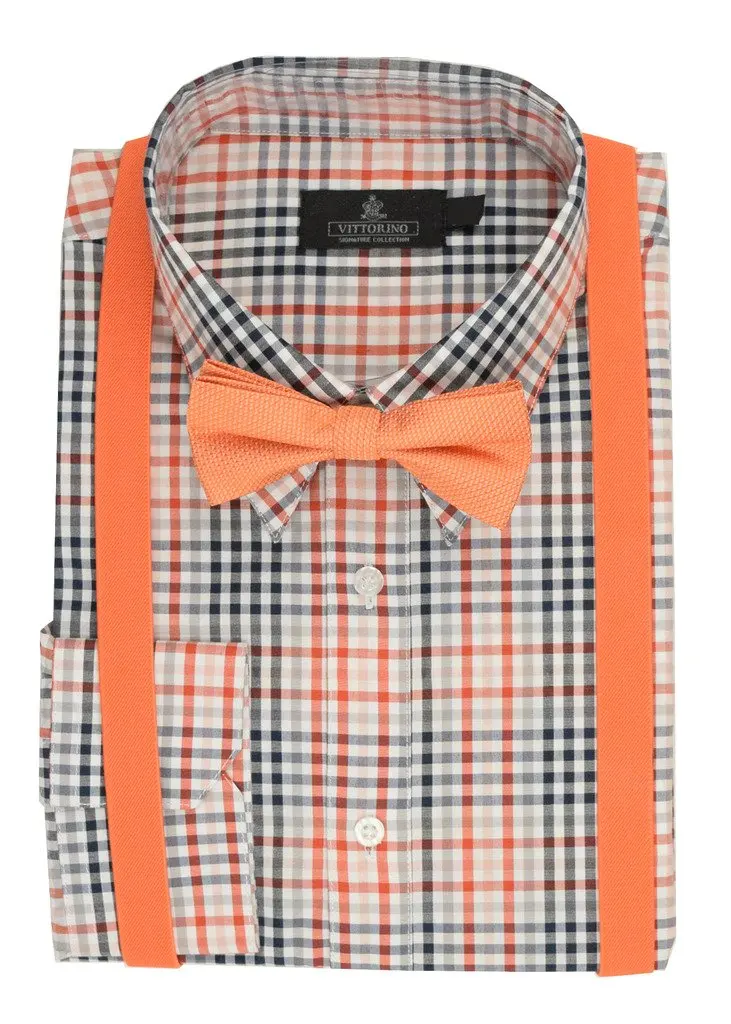 Vittorino Boys Dress Shirt with Matching Bowtie and Suspenders Set
