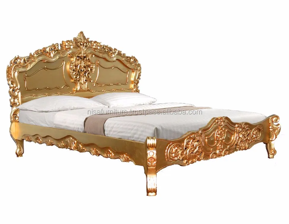 French Rococo Bed Gold Finished Hand Carved Wood Beds  Buy Bed,Rococo Bed,Carved Wood Bed 