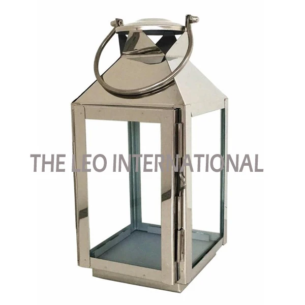 Faux Leather Handle Lantern Black Color Faux Leather Handle Metal