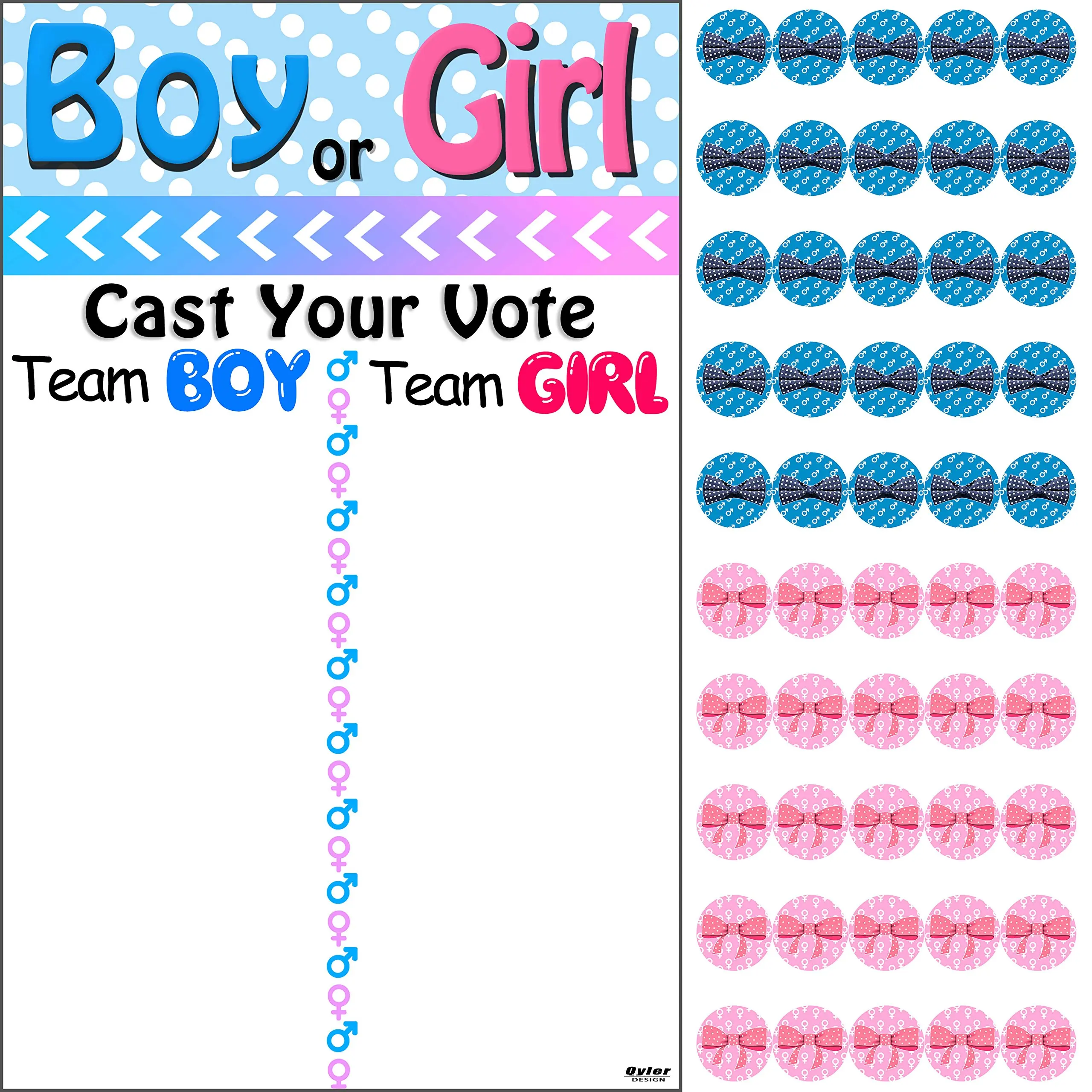 Qyler Baby Shower Gender Reveal Voting Board Team Voting Board with Pink & Blue Stickers