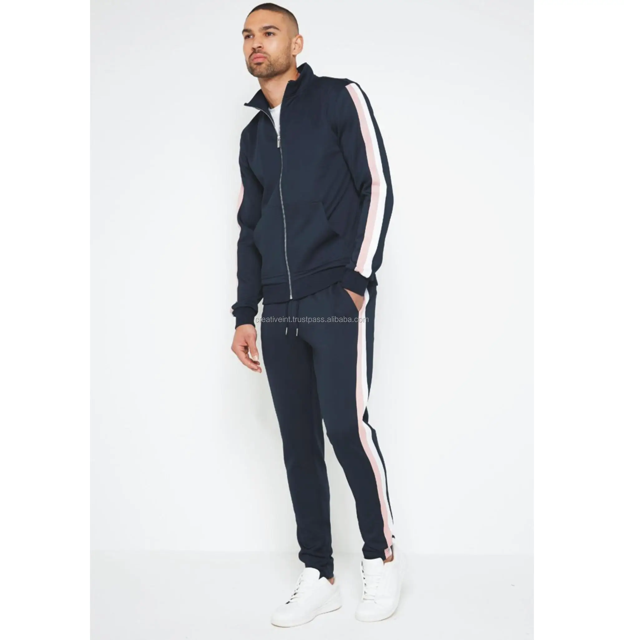 Wholesale Custom Fitted Gym White Stripe Tracksuit Splice Color Jogging ...