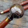 Antique Brass Globe Handle Wooden Walking Stick Canes