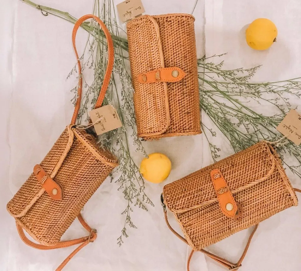 Hot Deal!! Natural Rattan Square Bag Cheap Wholesale Rattan Bag Bali