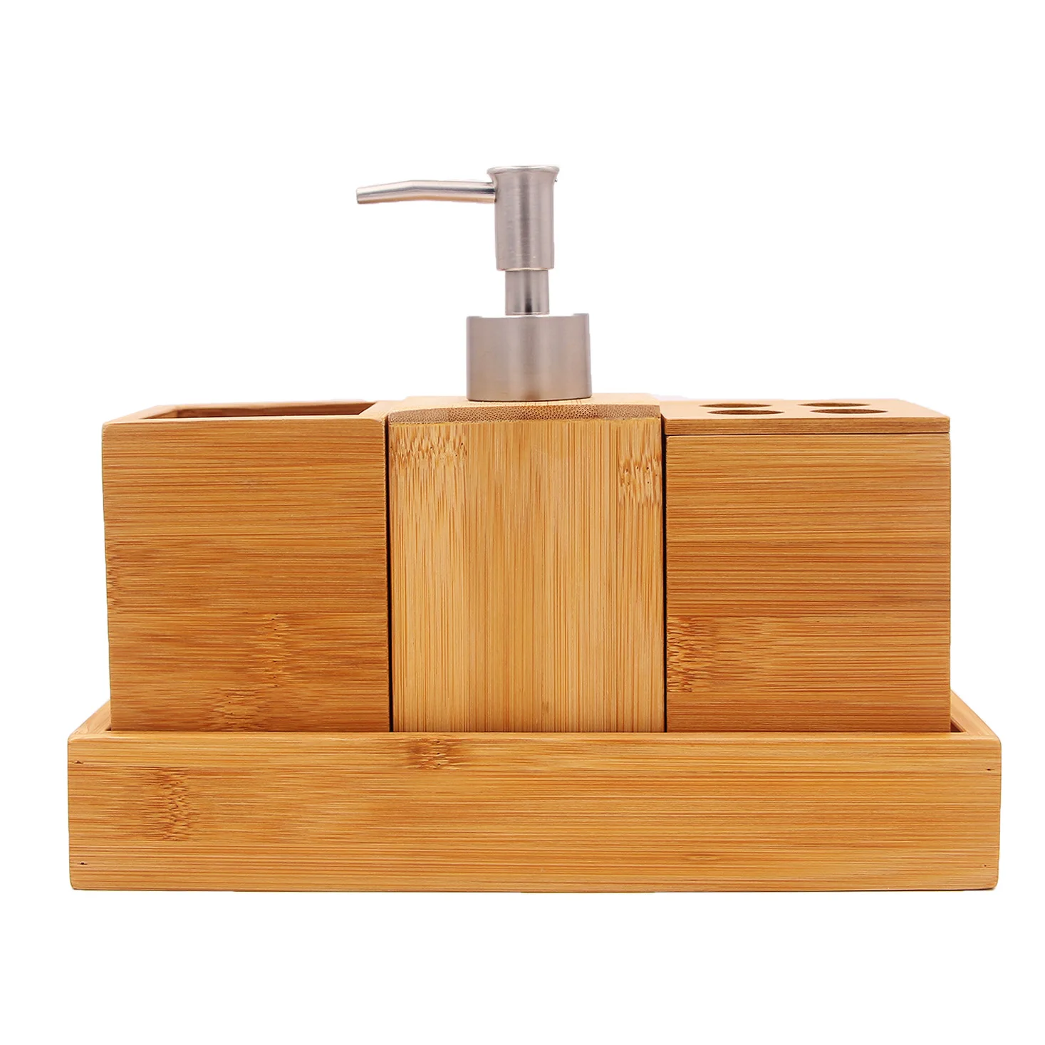 4-Piece bamboo bath accessory set and Vanity Luxury Bathroom Essentials Accessory Set