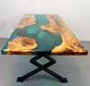 Industrial wood and metal resin dining table