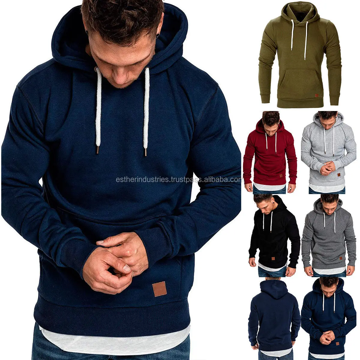 Men Hoodies Sweatshirts Zipper Fleece Pullover Warm Coat Jacket Tops Pure Color