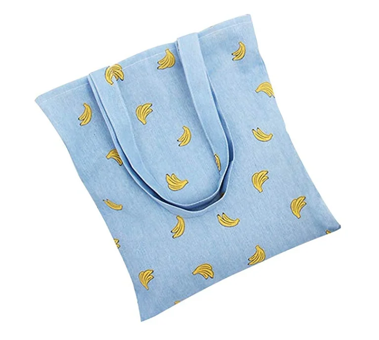 Women's Cotton Banana Print Blue Canvas Tote Shopping Bag - Buy Cotton ...