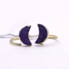 Natural Agate Druzy Gemstone Ring Gold Electroplated Half Moon Shape Rings