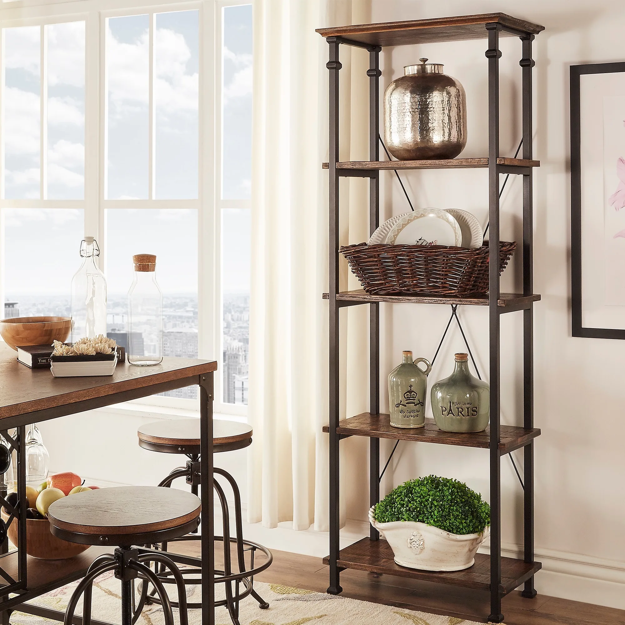 Wooden Modern Metal Bookshelf Rustic Bookcase 5 Tiers Buy Bookshelf
