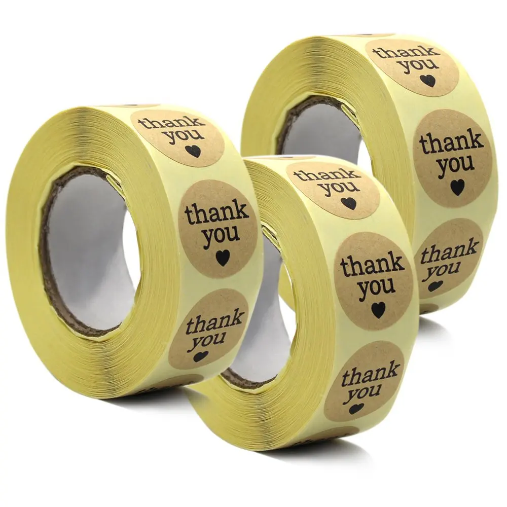 Buy Thank You Round Kraft Paper Sticker Labels Packaging Seals Crafts ...