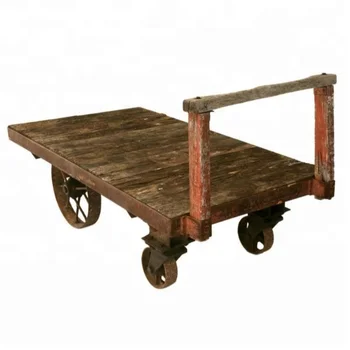 Vintage Old Reclaimed Wood Cast Iron Wheel Cart Coffee Table Rustic Distressed Wagon Vintage Old Reclaimed Wood Cast Iron Wheel Cart Coffee Table Rustic Distressed Wagon