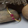 China Suppliers Wholesale Teardrop Shaped Ruby Gemstone Gold Formed Bangle Cuff