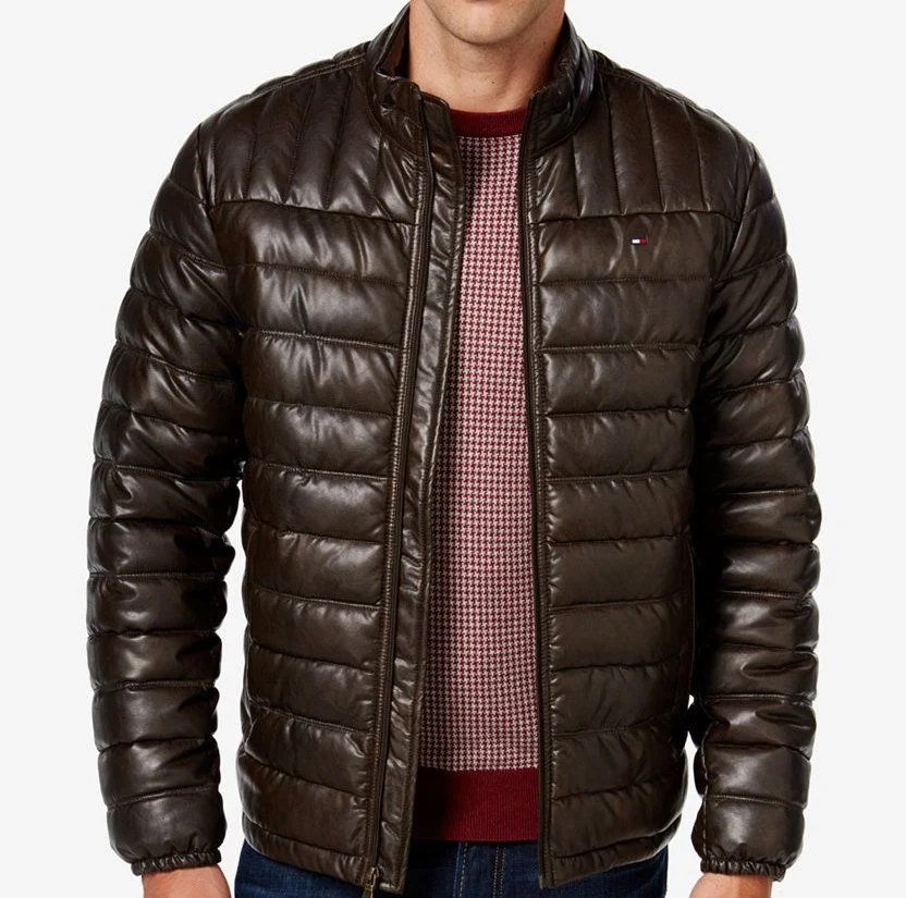 Men Pilot Puffer Hooded Bomber Premium Italian Quilted Leather Jacket
