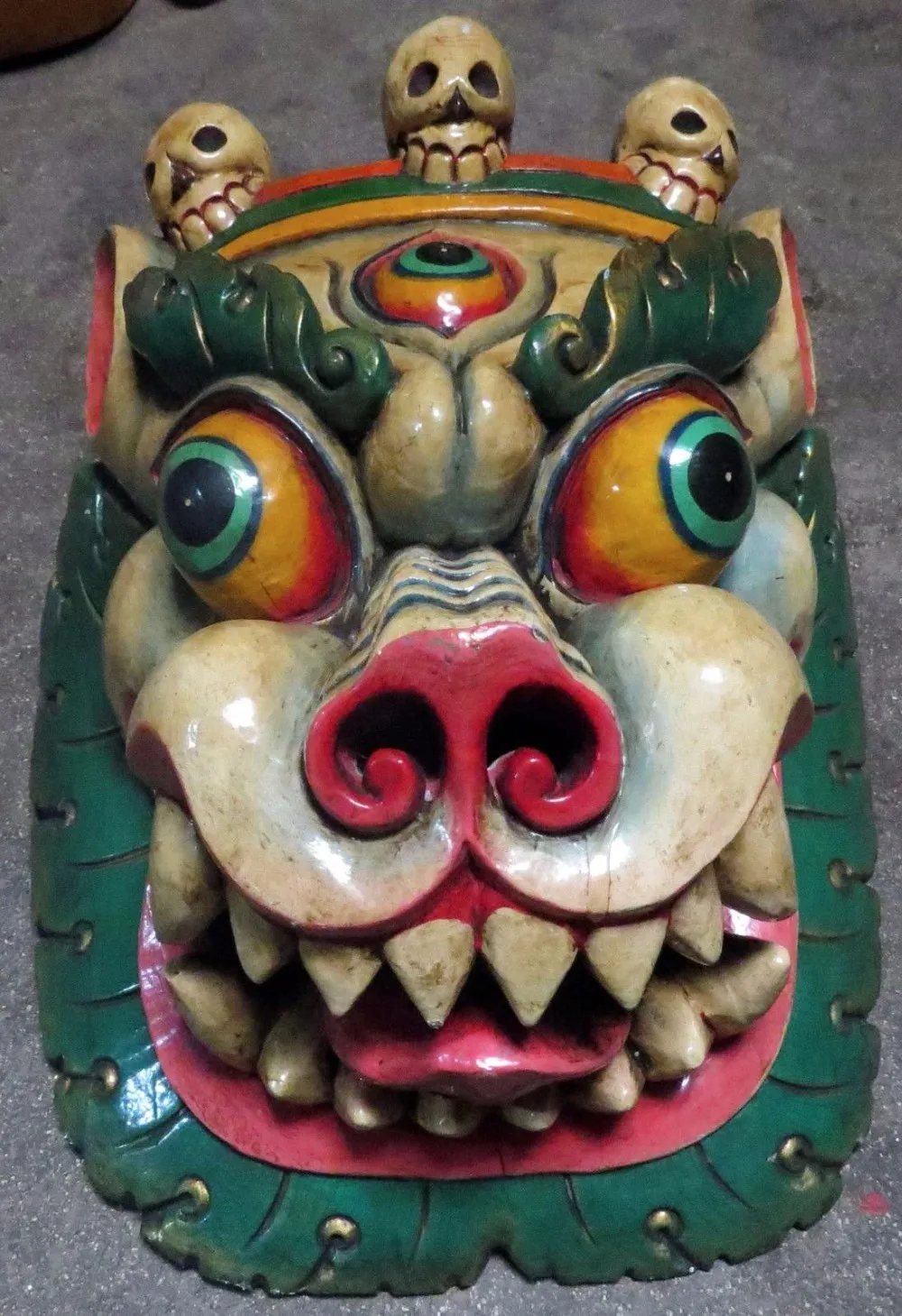 Perro De Foo Máscara Madera Nepal Tibet Buda Tibetano Budista Verde