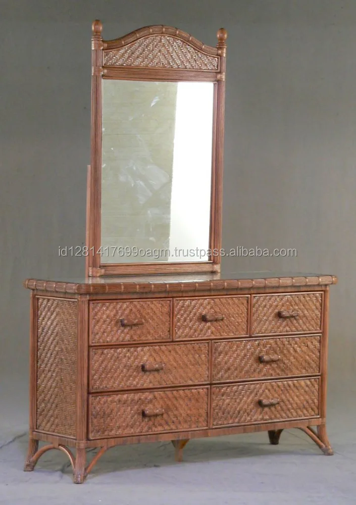 Top Quality Rattan Bombay Dresser With Mirror And Drawer For