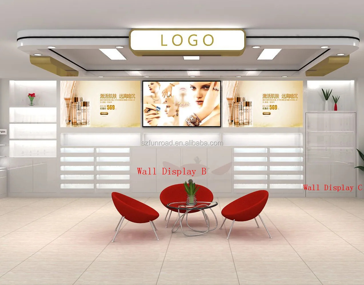 Professional design cosmetic display showcase cabinet luxury furniture manufacture