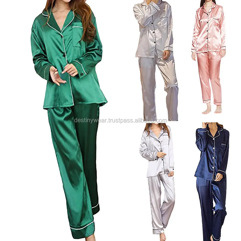 2018 High Quality Custom Sleep Wear Silk Satin Pyjama Set Pijama Short ...