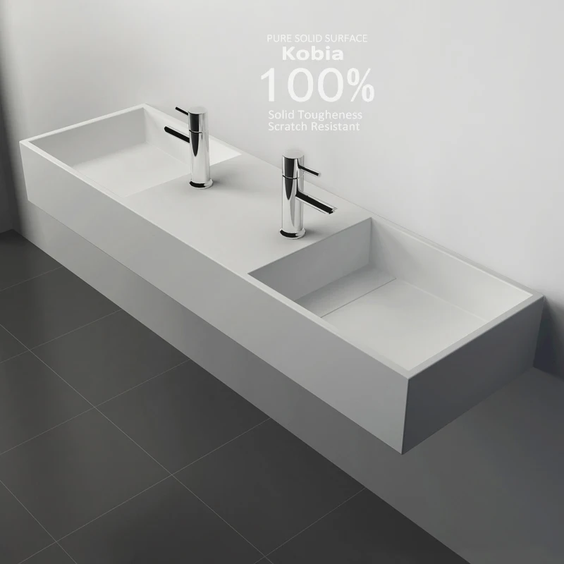 Double Trough Wash Basin Stone Bathroom Solid Surface Cleaning