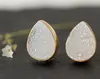 Latest collection pear shape checker cut natural white druzy gemstone studs womans earrings