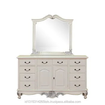 Elegant Wooden Dresser With Mirror Bedroom Furniture White Color