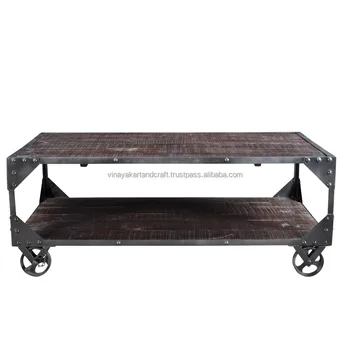 Vintage Coffee Table On Wheels Wooden Iron Rustic Antique Furniture Vintage Coffee Table On Wheels Wooden Iron Rustic Antique Furniture