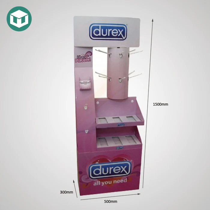 Peg Hook Cardboard Floor Display Stands For Condom Retail Pop