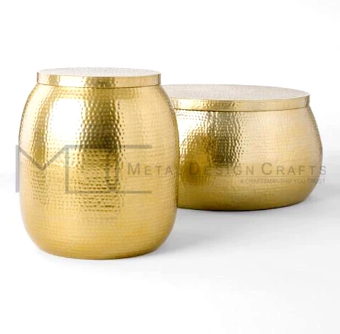 Aluminium Round Hammered Br Drum Side Table And Coffee Round Hammered Br Drum Side Table