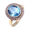 Antique Look Blue topaz & Rose Cut Diamond ring, topaz ring silver, swiss blue topaz ring Victorian Ring