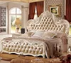 Royal European Style French Wood Carved Bedroom Furniture Set Luxury Carved Rococo Reproduction Leather Button Upholstered Bed