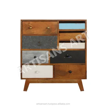 Natural Solid Wood Multi Coloured Drawer Chest Of Drawer Vintage