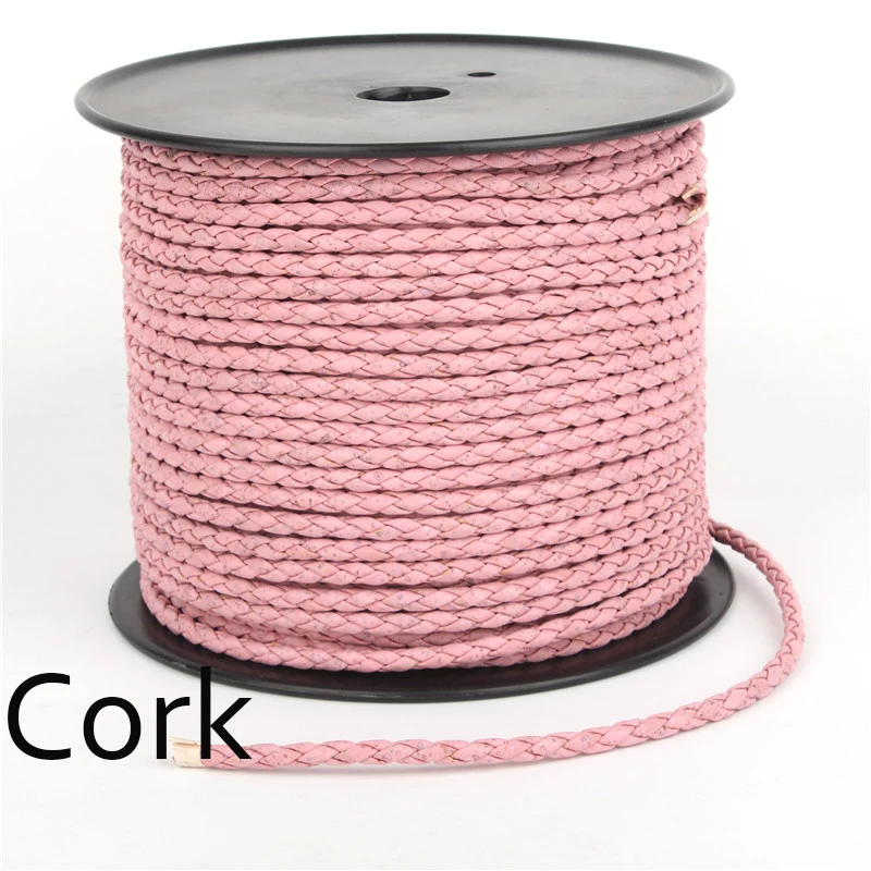 Natural Cork 7mm Wood grain Braided round cork cord Portuguese cork jewelry supplies /Findings cord vegan Cor-127