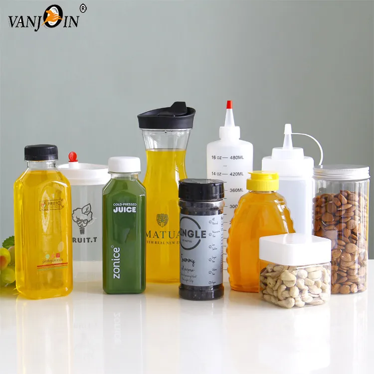 Cold Pressed Juice Recyclable Square Bottle With Safety Cap 12 Ounce 350ml Plastic Biodegradable