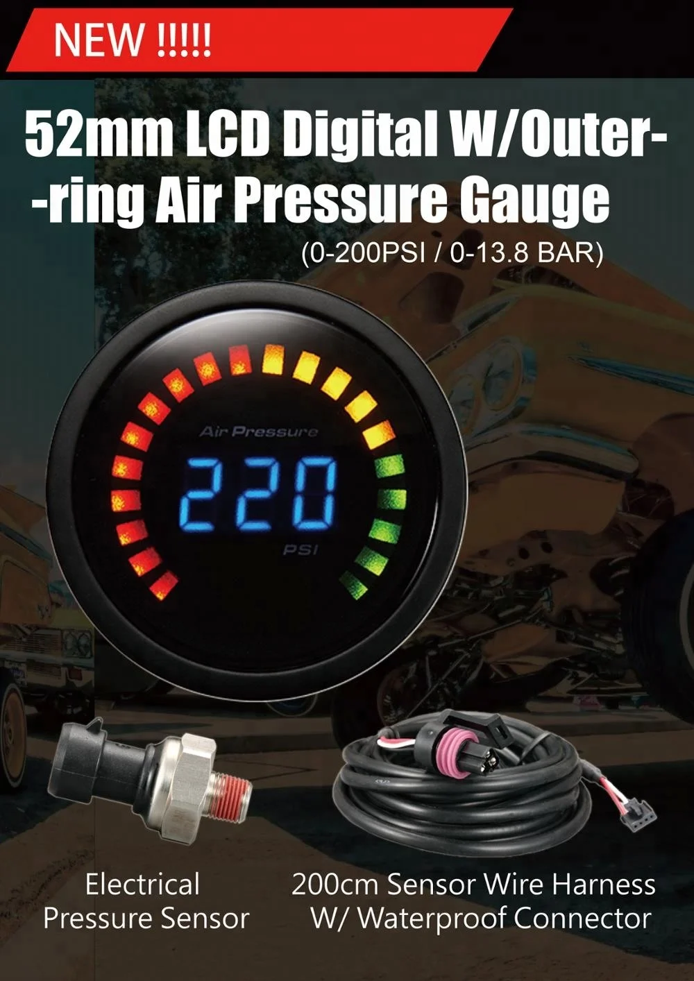 52mm Digital Air Suspension 200psi And 13.8bar Air Pressure Gauge Buy