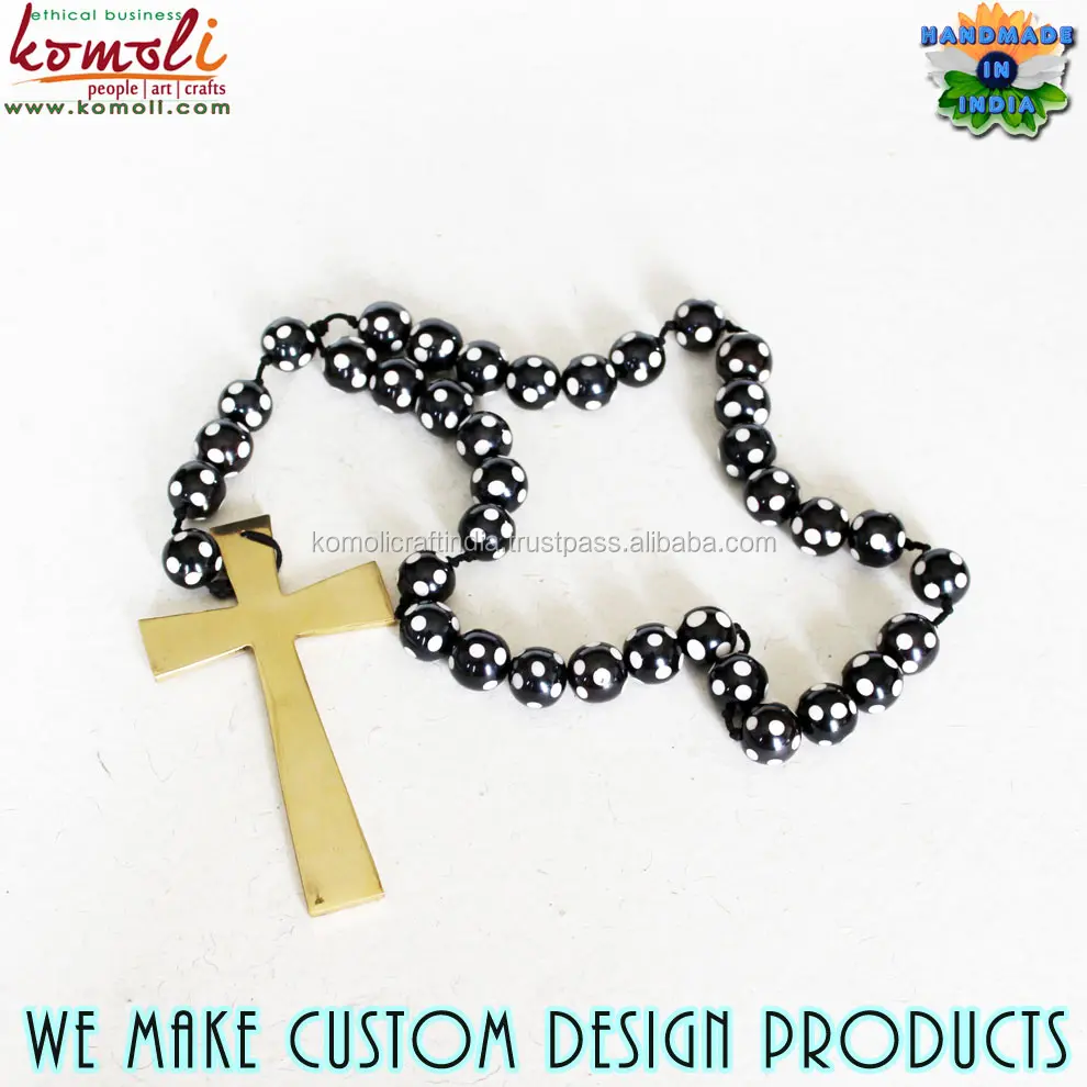Brass Cross Rosary Polka Dot Resin Bead Komoli-20179A-BRASS (2)