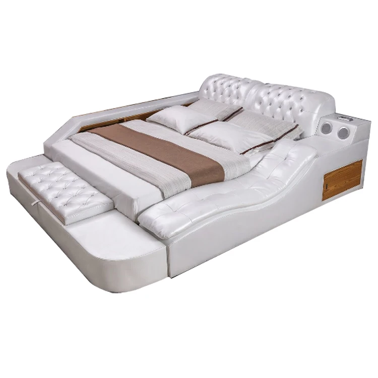 Leather Bed With Massage Function White Latest Leather King Multi