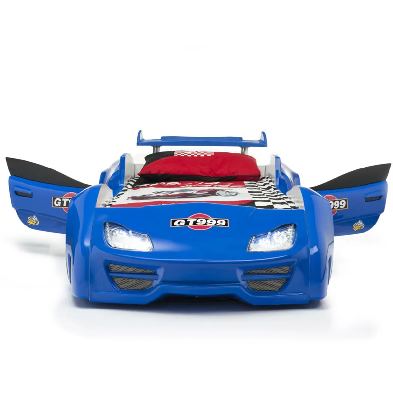 blue race car bed
