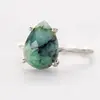 Green Raw Emerald Ring Silver - May Birthstone - Gemstone - Stacking Ring - Silver - Tear Drop - Prong Set Ring