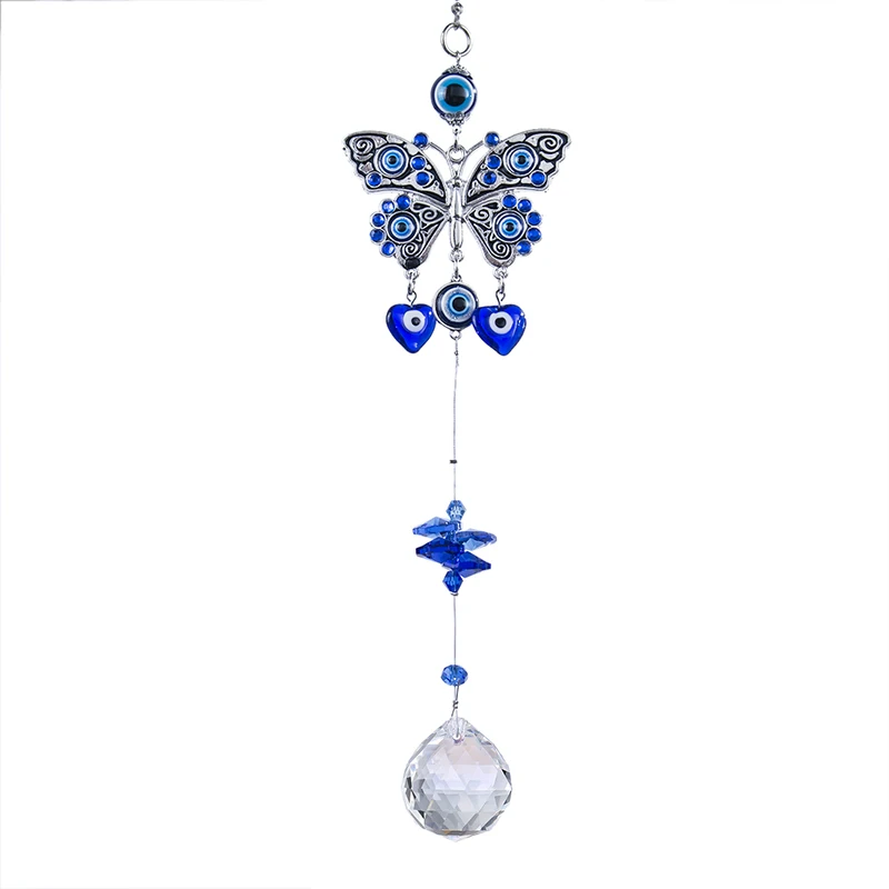 Blue Evil Eye Rhinestone Butterfly Wall Hanging Pendants Blessing Protection