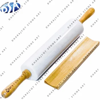 White Marble Polished Round Rolling Pin With Stand For Kitchen Use