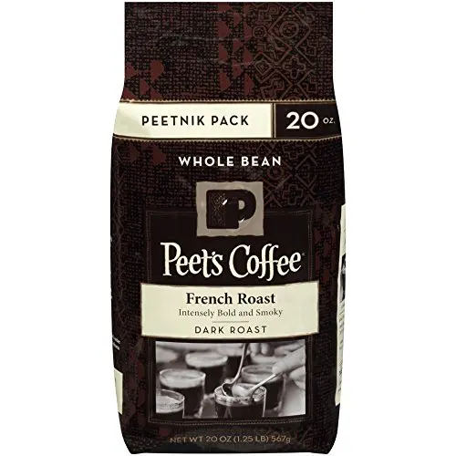 Peet's Coffee, Peetnik Pack, French Roast, Dark Roast, Whole Bean Coffee, 20 oz. Bag, Bold, Intense, & Complex Dark Roast Blend of Latin American Coffees, with A Smoky Flavor & Pleasant Bite