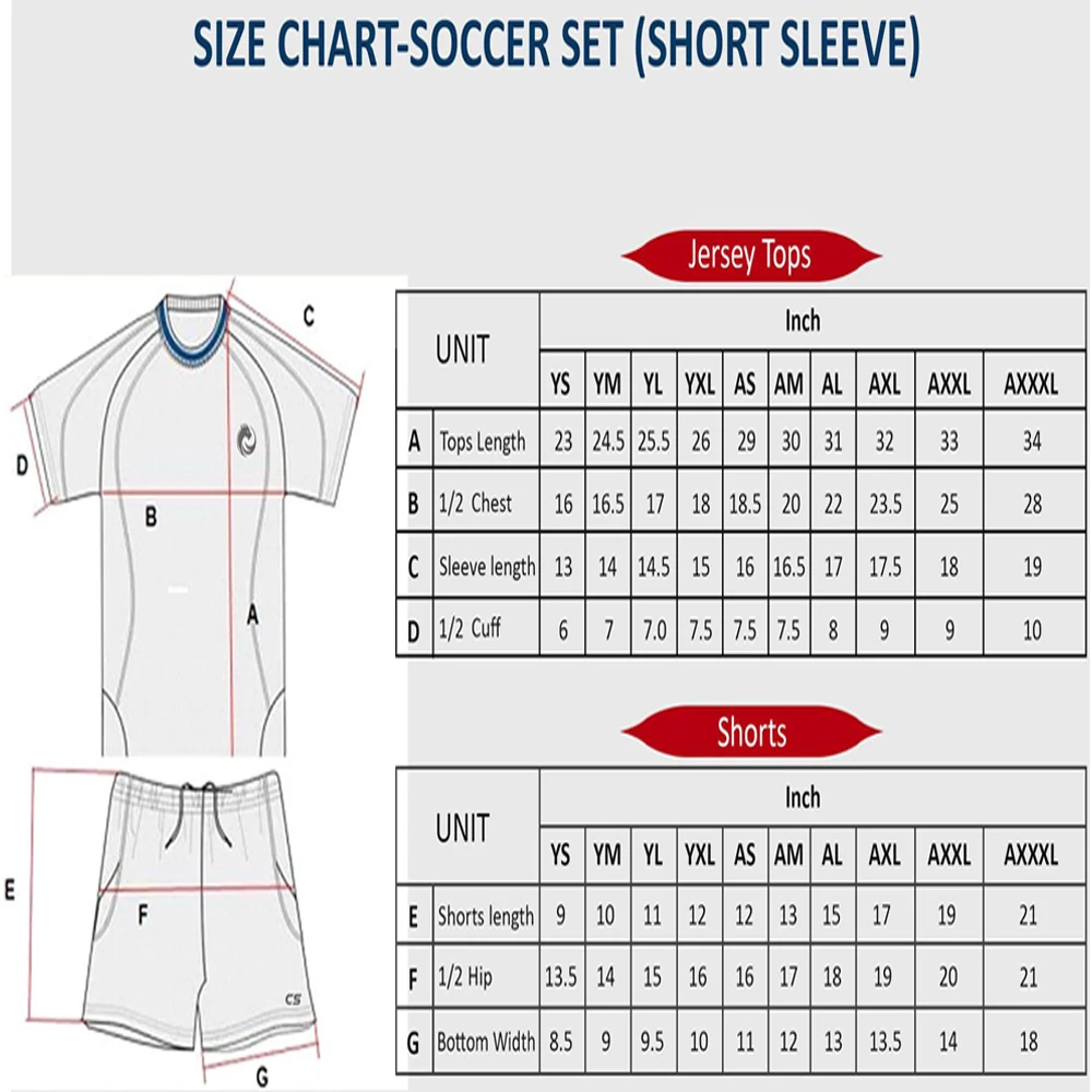 Soccer Uniform Size Chart